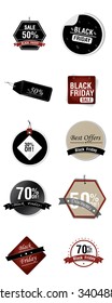 Set of black friday labels on a white background