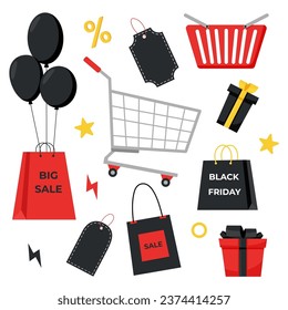 Set of Black Friday objects. Sale concept.