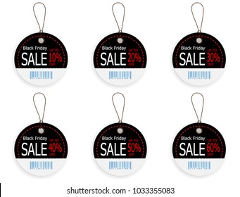 set of black friday price discount sale tag label with barcode background vector illustration