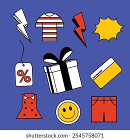 Set of black friday promotion icon, social media icon asset for black friday, retro style graphic vector