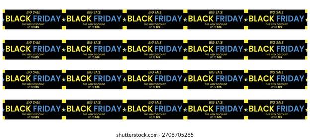 Set Of Black Friday Ribbons yellow and sky, Seamless Warning Tapes with Text, Shadow, and white Background for Sale, Discount, and Promotion Design.