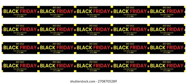 Set Of Black Friday Ribbons yellow and red, Seamless Warning Tapes with Text, Shadow, and white Background for Sale, Discount, and Promotion Design.