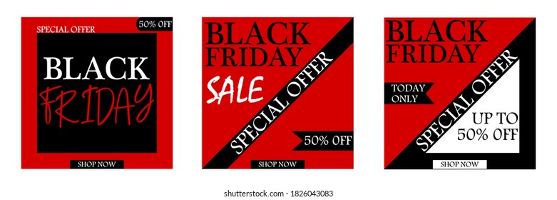 Set of Black Friday sale banner. Modern template for brochure, poster, banner, story template design. Vector illustration.