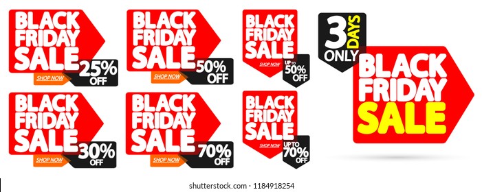 Set Black Friday Sale banners, discount tags design template, promotion 3 days only, vector illustration