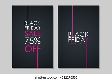 Set of Black Friday Sale banners. Special offer, discount up to 75% off, ultimate sale. Banners for business, promotion and advertising. Vector illustration.