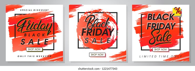 Set of black friday sale banners.Special offers with lettering and grunge brush strokes.Sale templates perfect for prints, flyers,banners,promotions,special offers,ads, coupons and more.