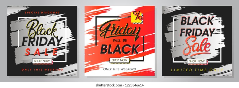 Set of black friday sale banners.Special offers with lettering and grunge brush strokes.Sale templates perfect for prints, flyers,banners,promotions,special offers,ads, coupons and more.