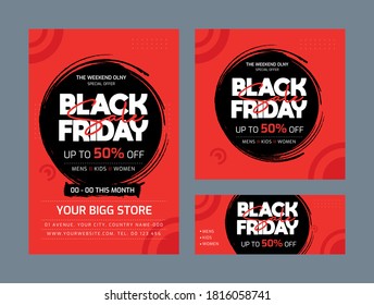 Set de plantilla de volante creativo de venta de viernes negro. Uso para afiches, boletines, compras, promociones, publicidad, etc. 