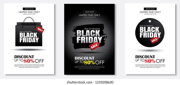 Set of black friday sale flyer template. Use for poster, newsletter, shopping, promotion, advertising. 