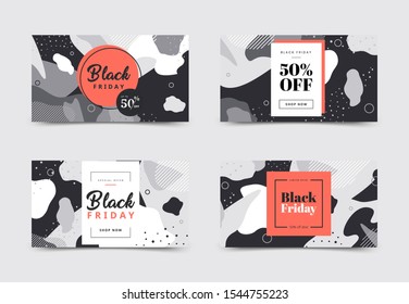 Set of black friday sale gift card templates. Memphis covers design. Trendy colorful bubble shapes composition. Vector backgrounds.
Applicable for gift card, banners, social media.