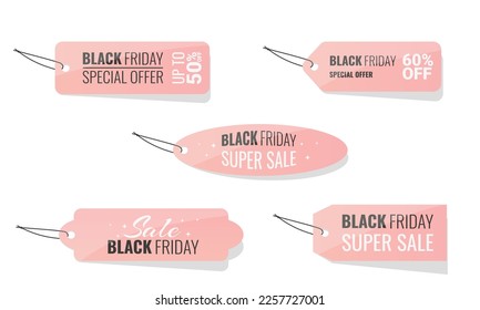 Set of black friday sale labels in different shapes in pink color