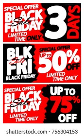 Set Black Friday Sale posters, special offer, banners design template, 3 days only, vector illustration