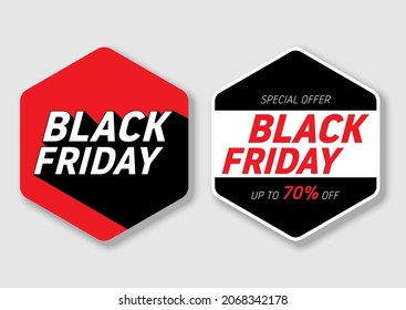 Set of Black Friday sale promotion concept banner badge sticker. Design element template can be used for brochure, leaflet, flyer; publication, advertising, vector illustration