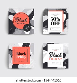 Set of black friday sale social media box templates. Memphis covers design for your Facebook, Instagram or Twitter. Trendy colorful bubble shapes composition. Vector backgrounds.
Applicable for banner