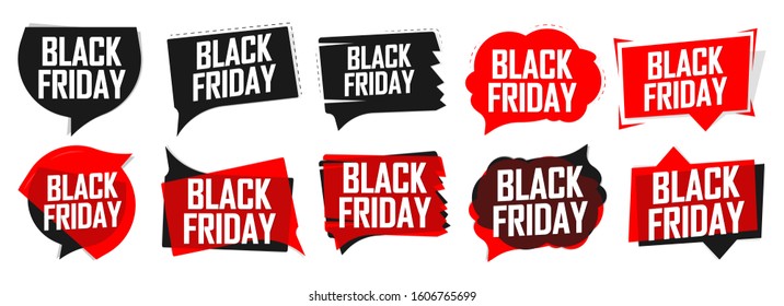 Set Black Friday Sale speech bubble banners, discount tags design template, vector illustration