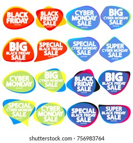 Set Black Friday Sale speech bubble banners, Cyber Monday Sale tags, elements design template, app icons, vector illustration