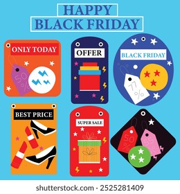 Conjunto de venta de Black Friday. Ilustración vectorial. Venta y descuento. Anuncio de papel negro Abstractas. Agrupado para una fácil edición. Diseño de Anuncio Black Friday.