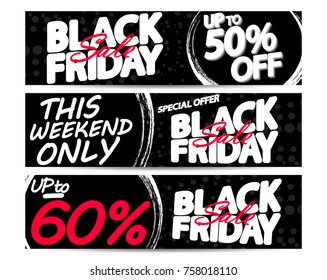 Set Black Friday Sale web banners, elements design template, vector illustration