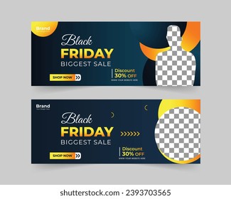 Set Black Friday social media post template, Sale Banner Cover Ads, Place for image, Minimal modern geometric shape background in black and white color cover ads, Vector Eps10.