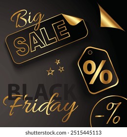 Set von Black Friday Aufkleber und Vektor goldene Design-Elemente auf schwarzem Hintergrund