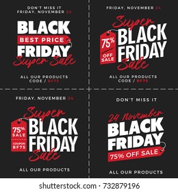 Set of Black Friday Super Sale Promotion with Price Tag Element Inscription Design Template Banner, Badge, Sticker, Cover, Poster Collections