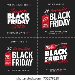 Set of Black Friday Super Sale Promotion with Price Tag Element Inscription Design Template Banner, Badge, Sticker, Cover, Poster Collections