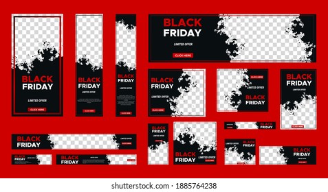 Set of Black friday web banner with place for photo. Sale Ads banner. vertical, horizontal and square template. Vector EPS 10
