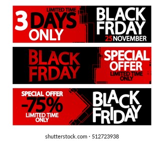 Set Black Friday web banners design template, vector illustration