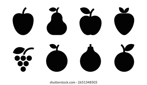 A set of black fruit icons