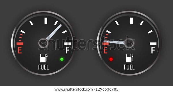Set Black fuel Gauge. Motor gas gauge. Empty fuel\
meter. Dashboard with\
gauge