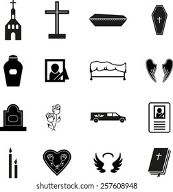 Set of black funeral icons