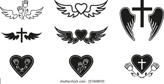 Set of black funeral symbols
