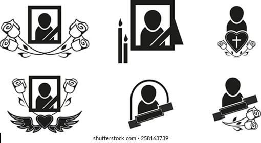 Set of black funeral symbols