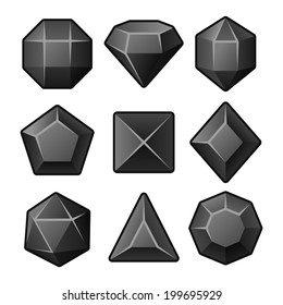 Set of Black Gems for Match3 Games. Vector illustration
