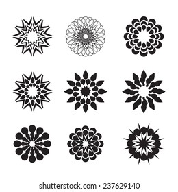 Set of black geometric flowers