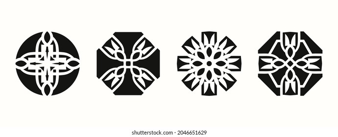 Set of black geometric shape design element for wallpaper, border and symbol. Eps 10 Vector