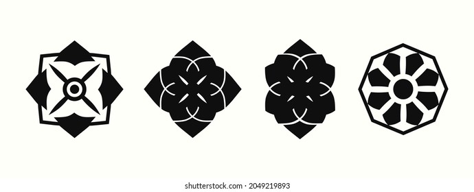 Conjunto de elementos de diseño de formas geométricas negras con estilo árabe para la cubierta, papel tapiz, borde y símbolo.