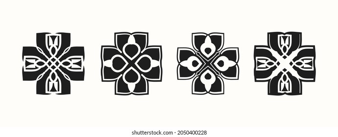 Set of black geometric shape design element for wallpaper, border and symbol. Vector