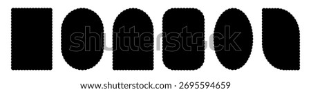 Set of black geometric shapes with decorative scalloped or wavy edges