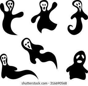 Set of black ghost halloween icon