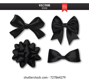 Set of black gift bows with ribbons. Vector illustration.
