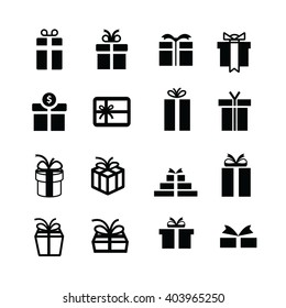 Set black gift box icons 