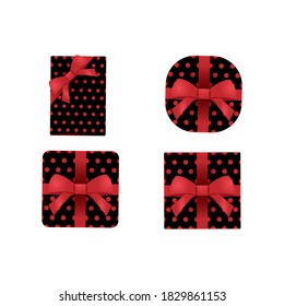Conjunto de cajas negras de regalo con arcos rojos y diseño de colección de cintas