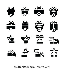 Set black gift and bubble talk icons