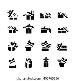 Set black gift icons, open gift box