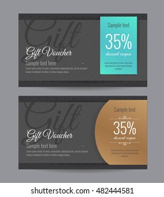 Set of black gift vouchers in elegant style. Design usable for gift coupon, voucher, invitation, certificate, diploma, ticket etc. Vector illustration