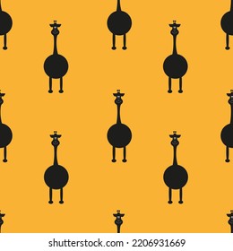 A set of black giraffe silhouettes on orange background. Animalistic pattern on orange background. Seamless background with African animals.