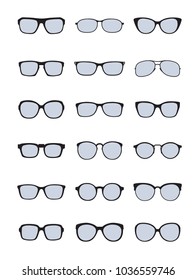 Set of black Glasses isolated. Vector Icons.