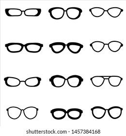 Set of black Glasses.Vector illustration isolated on white background.