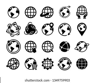 set of black globe icon logo